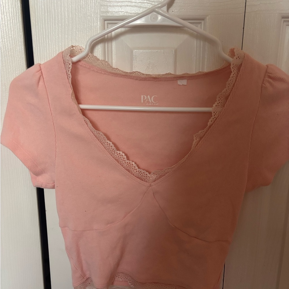 Women's Pink Lace Trim Top